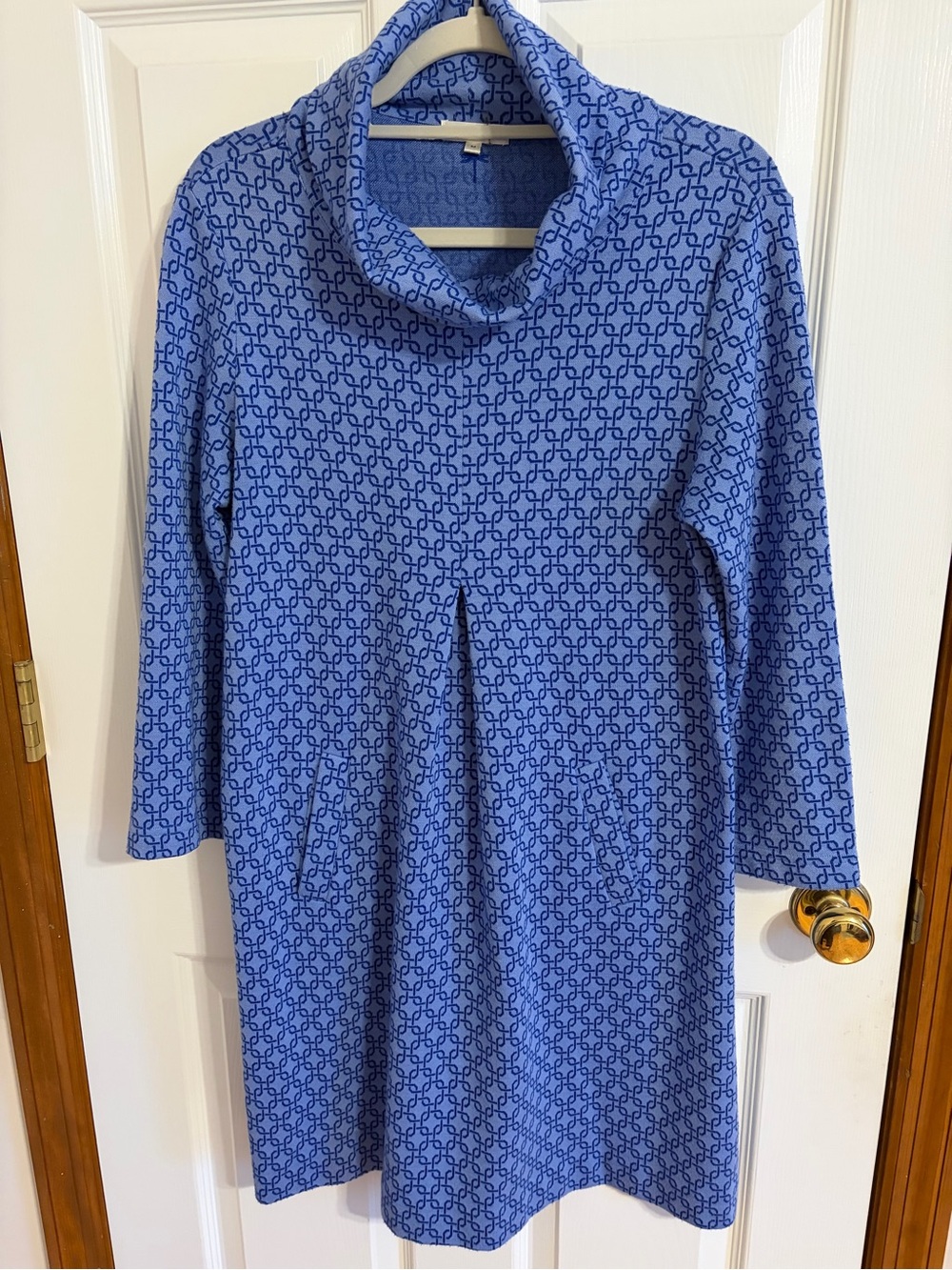 Tyler Boe Blue Printed Cowl-Neck Long Sleeve Dress